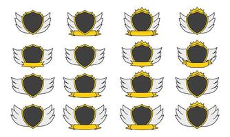 Set of shields with wings, crown and ribbon. Ideal for security and military logos vector