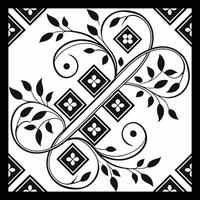 a black and white square tile with a floral design vector