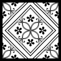 a black and white square tile design with a floral pattern vector