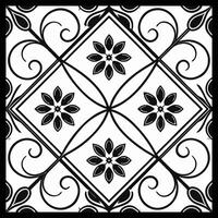 a black and white square tile with a floral design. Luxury Black and White Ornamental Pattern vector