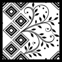 a black and white square pattern with a leaf design vector