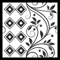 a black and white square with a floral design vector