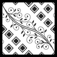 a black and white pattern with a floral design vector