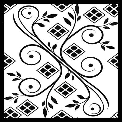 a black and white design with a floral pattern.