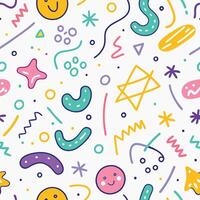 seamless pattern with colorful shapes and symbols on a white background vector