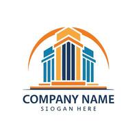 a building logo with orange and blue colors on a white background vector