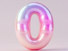 Shiny iridescent number zero stands elegantly on a soft pastel background, reflecting light in captivating hues photo