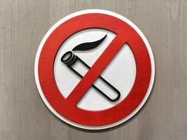 Close up of no smoking sign displayed on a wooden wall emphasizing the importance of a smoke-free environment photo