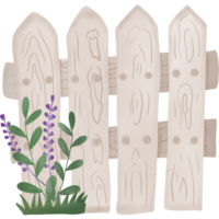 A whimsical illustration of a whitewashed wooden picket fence with natural wood grain details. png