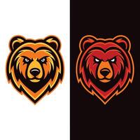 two different bear mascots, one is red and the other is oran on a white backgroundge vector