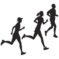 silhouettes of people running in different positions on a white background vector