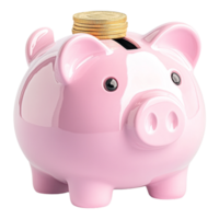A pink piggy bank with coins in it png