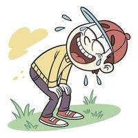 a cartoon boy is laughing while standing on the grass on a white background vector