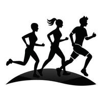 three people running in silhouette on a white background on a white background vector