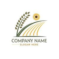 a sunflower and wheat field logo design on a white background vector