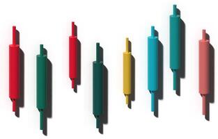 Visualization of charts in the form of multi-colored volumetric candlesticks on an isolated background. Minimalistic style, symbols of finance, data and analytics. 3D rendering illustration photo