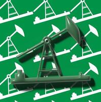 Green oil rig on pattern background, 3D rendering illustration photo