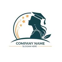 a woman in a graduation cap and gown logo design on a white background vector