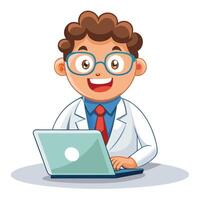 doctor with laptop computer, illustration on a white background vector