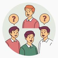 three men with question marks on their heads on a white background vector
