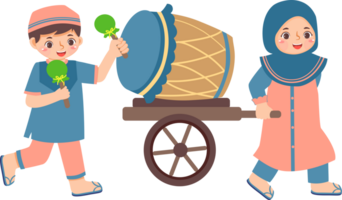 Two children with a cart with a drum png