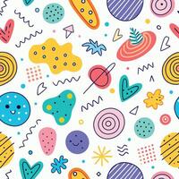 a colorful pattern with various shapes and designs on a white background vector