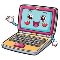 a cartoon laptop with on its face on a white background vector