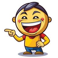 cartoon yellow man pointing at something on a white background vector