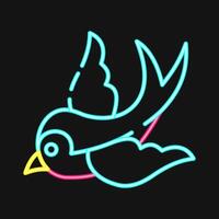 Icon swallow. Traditional tattoo elements. Icon in neon style. vector