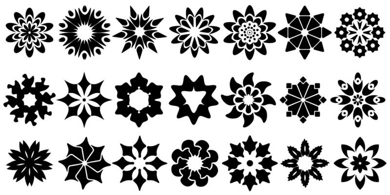 A set of black and white flower shapes