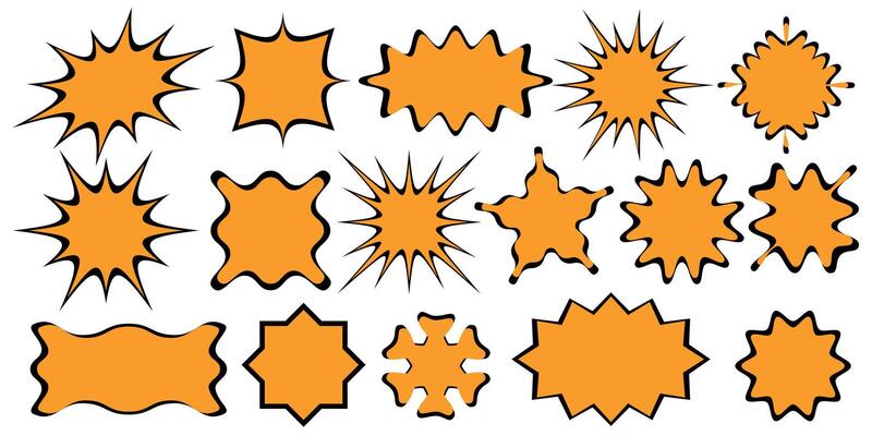 A set of different orange comic book style speech bubbles