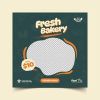 Fresh Bakery Social Media Post Template Design with Green Background vector