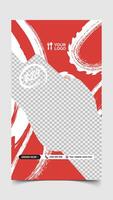 Social media food menu story template with abstract red background vector