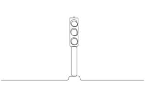 Hand-drawn traffic light one-line art drawing. Traffic light continuous outline vector