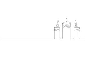 Continuous single-line art drawing of candles. Festival theme line art background. vector