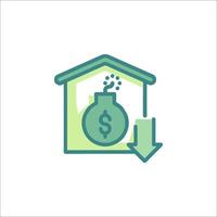 A house with a dollar sign and an arrow pointing down vector