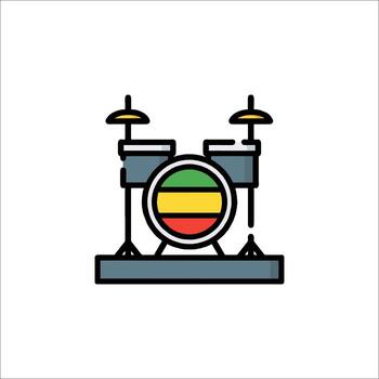 A drum set icon with a red, yellow and green color scheme vector