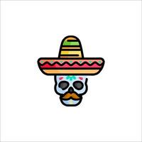 Mexican skull with mustache and sombrero vector