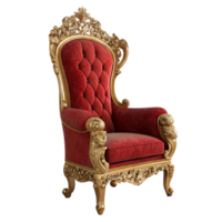 red and gold 3d baroque throne chair from front view is isolated on transparent background png