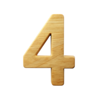 3d wooden in the shape of number four is isolated on transparent background png