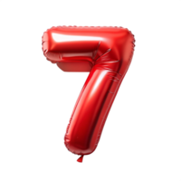 3d red balloon in the shape of number seven is isolated on transparent background png