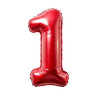 3d red balloon in the shape of number one is isolated on transparent background png