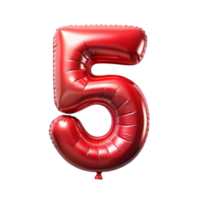 red balloon in the shape of number five is isolated on transparent background png