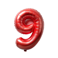 3d red balloon in the shape of number nine is isolated on transparent background png