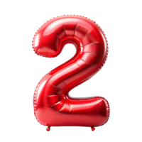 3d red balloon in the shape of number two is isolated on transparent background png