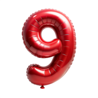 red balloon in the shape of number nine is isolated on transparent background png