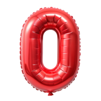 3d red balloon in the shape of number zero is isolated on transparent background png