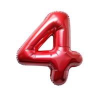 red balloon in the shape of number four is isolated on transparent background png