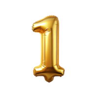3d golden balloon in the shape of number one is isolated on transparent background png