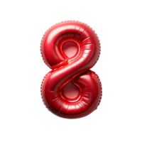 3d red balloon in the shape of number eight is isolated on transparent background png